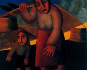 卡兹米尔 马列维奇 : Peasant Woman with Buckets and Child